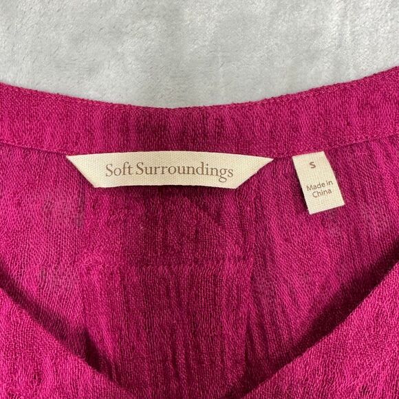 Soft Surroundings Top Womens Small Dark Pink Linen Cotton Gauzy Blend V Neck - Picture 5 of 10